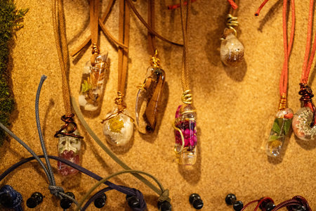 Resin and wood jewelry in a night market