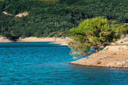 Tree in Beautiful reservoir in Leon Spain, which can be reached by BoÃ±ar Leon or by the San Isidro port (Asturias) after traveling a beautiful road, especially for motorists.の写真素材