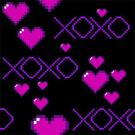 XOXO pixel heart Valentine seamless repeating vector patternのイラスト素材