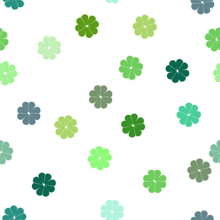 Seamless repeating vector pattern of green clover shamrocks on white backgroundのイラスト素材