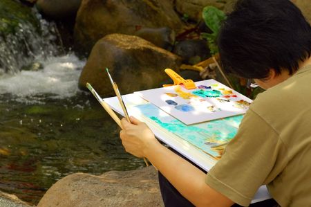 A lady artist at workの写真素材