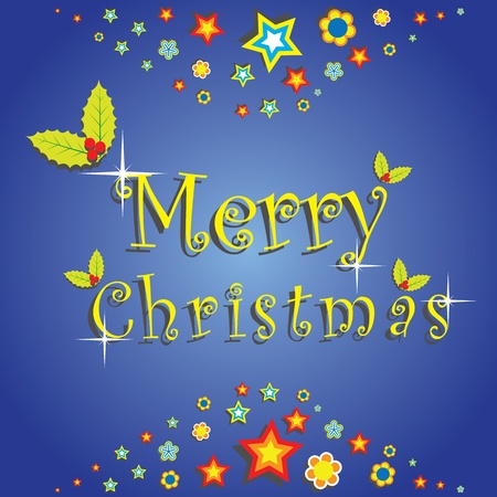 Merry christmas with christmas decorations on blue backgroundのイラスト素材