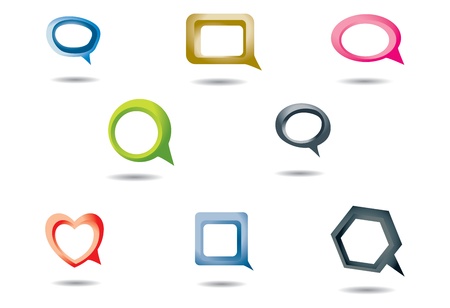 Speech bubbles in various shapes and bright colors.  CMYK global process colors used. Organized by layers. Gradients used.のイラスト素材