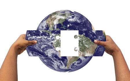 Concept of solving earth's problems by joining parts of earth. Earth photo credit - http://www.nasa.govの写真素材