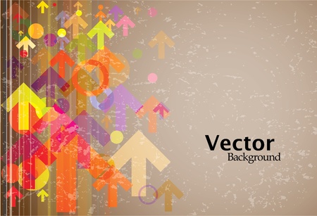 Abstract colored arrows, lines and circles background with grunge textured effect. のイラスト素材