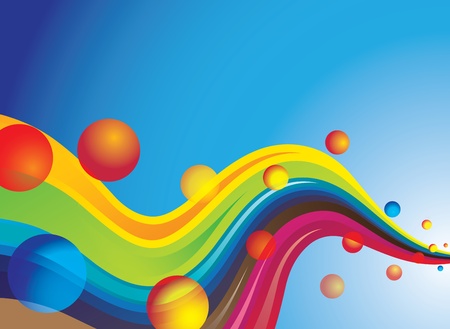 Concept of space and colorful planets with colorful flowing energy waves in outer space with blue sky and copy space in the backgroundのイラスト素材