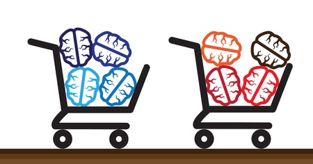 Concept of talent hiring or head hunting in the corporate world  The shopping and brain can be seen as employer and talent and the shopping process is equivalent to recruitment のイラスト素材