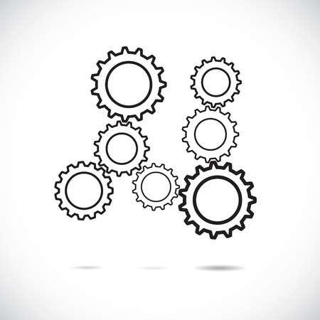 Abstract cogwheels in black and white showing controlled rotating motion implying harmonious & balanced working system. Each gear wheel plays its role and works as a team in synchronous motionのイラスト素材