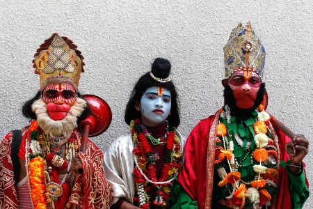 Bangalore, India - June 11  Group of young men impersonating indian gods like hanuman, ram rama , vali on June 11, 2011 in Bangalore, India の写真素材