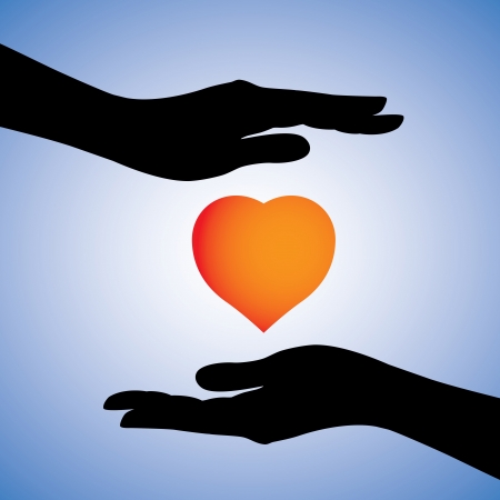 Concept illustration of protection of heart from disease   illness  The graphic can also be used to show safety from emotional heart-break  The graphic has 2 female hands protecting a heart symbol のイラスト素材