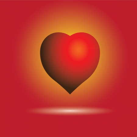 Illustration of beautiful glossy heart symbol in brilliant red with yellow background light  on red color in the backdrop  This can represent valentineのイラスト素材