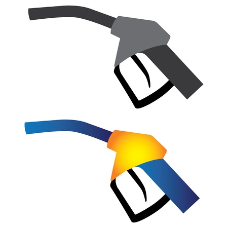 Illustration of petrol nozzle used for gas filling in black   white and in yellow, orange and blue colors on white background  This can be used by petroleum industry, oil and gas companies のイラスト素材