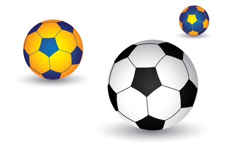 Illustration of soccer football  ball in black and white as well as yellow and blue colors  The balls graphic has shadow and is on white backgroundのイラスト素材