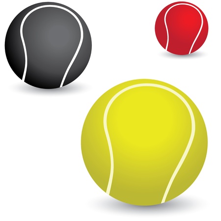 Illustration of beautiful colorful tennis balls in yellow, black and red colors.のイラスト素材
