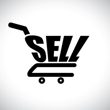 Concept illustration of shopping cart with the word sell  The graphic represents online shopping selling concept using e-commerce to buy anything onlineのイラスト素材