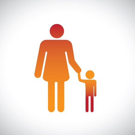 Concept illustration of mother & son together. This graphic represents the bonding between a parent and child with the mother holding the hand of her sonのイラスト素材