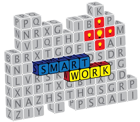 Illustration of word smartwork using alphabet(text) cubes. The graphic can represent concepts like creativity, innovation, problem solving, etc. のイラスト素材