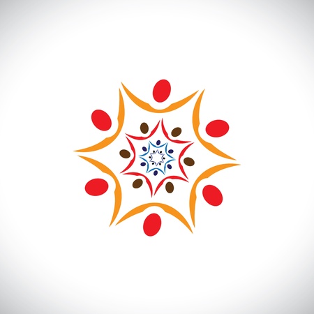 Colorful abstract illustration of people connected together. The graphic represents communities collaborating as team for common good and society peace and universal harmonyのイラスト素材