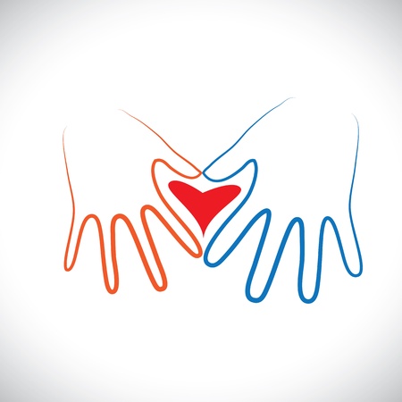 Concept of man   woman couple hands together forming love sign  The graphic represents romance between a pair of lovers or husband   wife    shows hands of a boy   girl together with heart symbolのイラスト素材