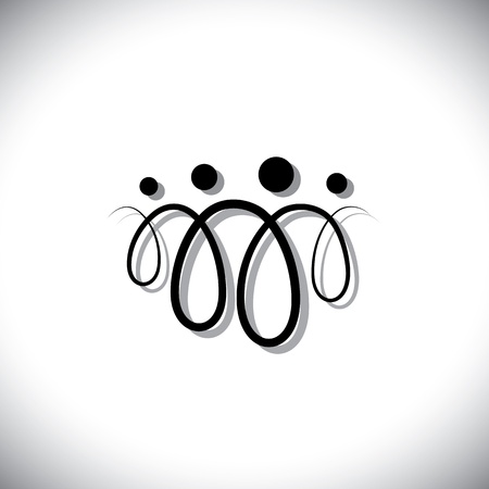 Family of four people abstract symbols(icons) using line loops. The icons are of father, mother, son & daughter in black colored lines with shadowのイラスト素材