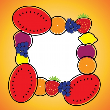 Seamless background pattern- melon,orange,grapes,lemon & plum vector. This graphic illustration can be used for wallpaper, pattern fills, web page background, surface textures, etc.のイラスト素材