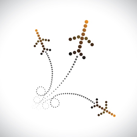 Vector graphic of 3 plane icons made of dots take off very fast. This illustration can also represent silhouette symbol of a military jet or ordinary airplane zoom in the sky at high speedのイラスト素材