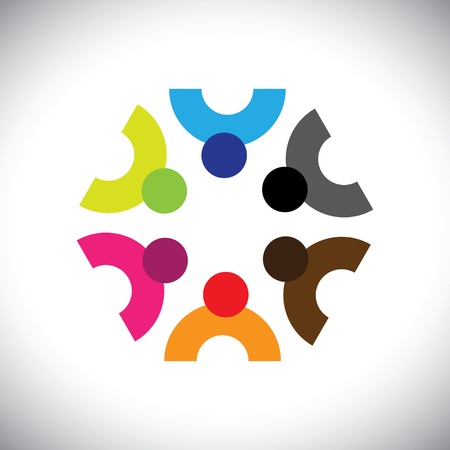 Colorful design of a team of people or children icons. This vector graphic can represent group of kids together or executives in meeting, unity among people, etc.のイラスト素材