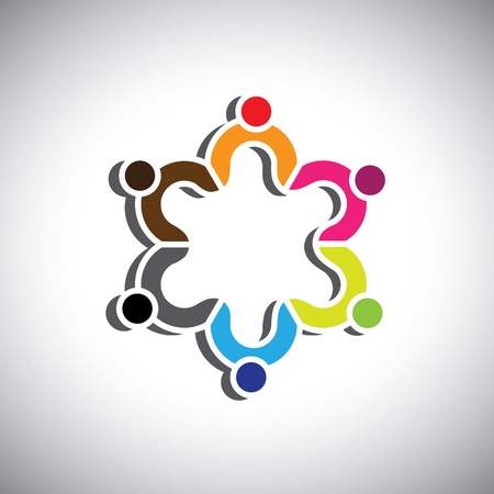Colorful design of a group of people or children symbols. This graphic can represent group of kids together or executives in meeting, unity among people, etc.のイラスト素材