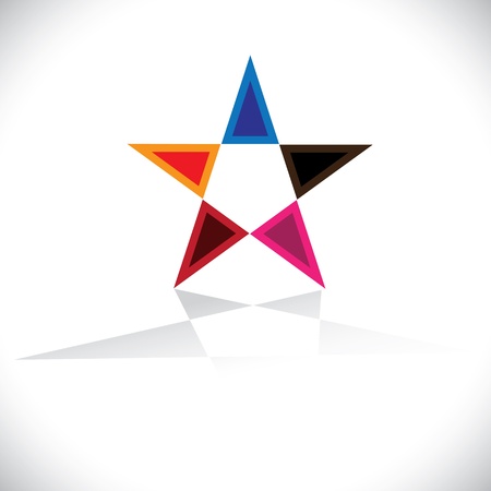 Colorful star icon or sign with reflection- graphic. The illustration of design element is created using bright, vivid & vibrant colors like red, blue, orange, pink, etcのイラスト素材