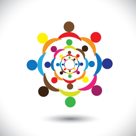 Abstract colorful people signs in circles illustrationのイラスト素材