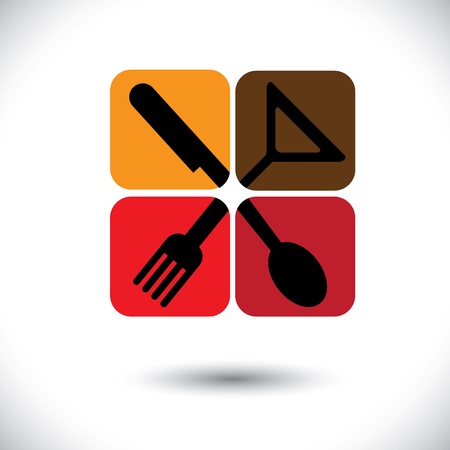 Colorful icons of spoon, knife,fork & glass illustrationのイラスト素材