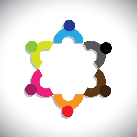 Concept graphic- abstract colorful company executives meeting icons(signs). The illustration shows concepts like worker unions,employee diversity,community friendship & sharing,kids playing,etcのイラスト素材