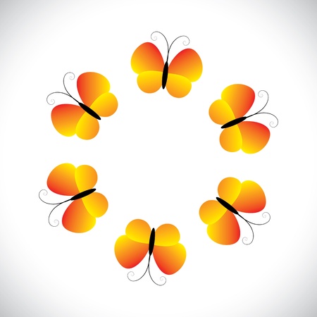 Concept graphic- beautiful orange yellow butterfly icons(symbols). The illustration shows pretty butterflies arranged as a circleのイラスト素材