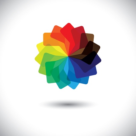 Concept  graphic- colorful speech bubbles as circle icon(symbol). The illustration shows a circular arrangement of chat signs in bright colors like yellow, red, orange, green, blue, etcのイラスト素材