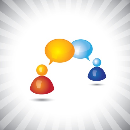 Concept vector- shiny people & chat(speech bubble) symbols(icons). The illustration can represent people chatting,persons in a meeting,or having conversation,or having some important discussionのイラスト素材