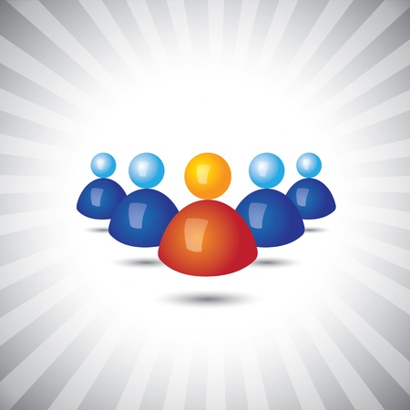 Concept vector graphic- leader & employees or executives icons(symbols). The illustration shows concepts like leadership, worker groups, teamwork, etcのイラスト素材