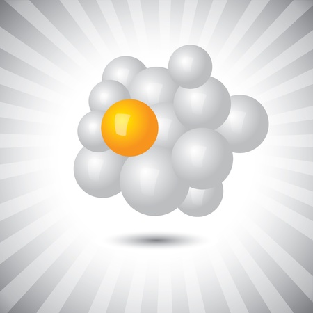 Concept vector- abstract white & yellow 3d chemical molecule structure. The illustration can represent concepts like being different, standing out from the crowd, etcのイラスト素材