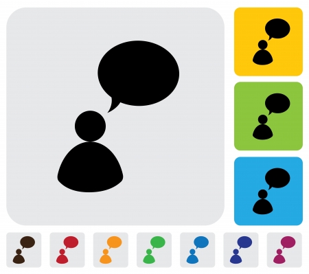 Person talking concept using speech bubbles- simple graphic  The illustration has simple colorful icons on green,orange   blue backgrounds   is useful for websites,blogs,documents,printing,etcのイラスト素材