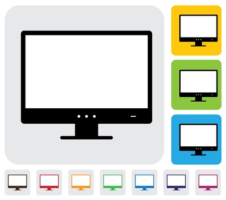 Flat LCD or LED high-definition computer monitor  screen - graphic  The illustration has simple colorful icons on green,orange   blue backgrounds   is useful for websites,blogs,documents,printing,etcのイラスト素材
