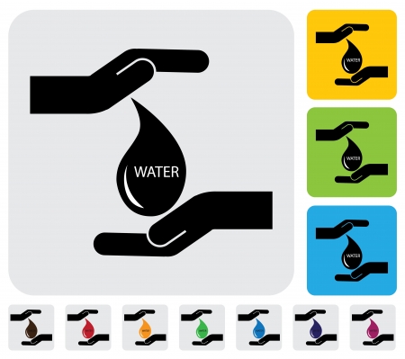 Human hands conserving water concept- simple graphic. This illustration represents concept of conservation of lakes, ponds, rivers & streams from pollution & exploitation.のイラスト素材