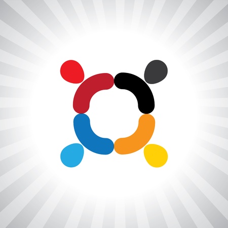abstract colorful employees team meeting- simple graphic. This illustration can also represent children playing, kids having fun, employee meeting, workers unity & diversity, abstract peopleのイラスト素材