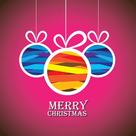 Abstract colorful xmas bauble balls on pink background- vector graphic. This illustration shows three hanging balls decorated on xmas(feliz navidad) eveのイラスト素材