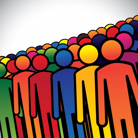 abstract colorful group of people or workers or employees - concept vector. The graphic also represents people icons in various colors forming a group of students, children or kindergarten kidsのイラスト素材