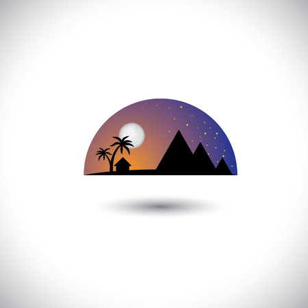 landscape of a village  at night with  house, trees & mountains.のイラスト素材