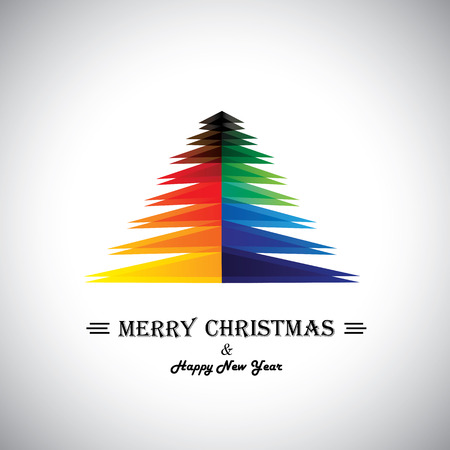 Colorful abstract merry christmas card   xmas tree - concept vector  This graphic contains multicolor Christmas tree in red, yellow, orange, green, blue colors   happy new year greetingsのイラスト素材