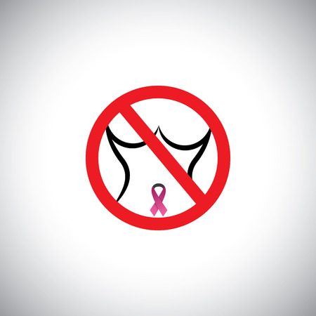 protect from breast cancer sign - abstract concept vector. This graphic contains woman's body with red stop signのイラスト素材