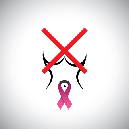 cross sign on woman's body - concept vector against breast cancer. This graphic contains woman's body with pink cancer bows & cross symbol on the breast indicating protectionのイラスト素材
