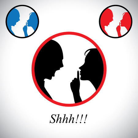 couple fighting each other with woman gesturing silence - concept vector. This graphic represents husband wife bickering, abusive partner, lover's discord, marriage problems, difference of opinionのイラスト素材