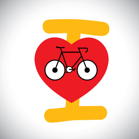 concept vector of abstract bike icon with I love cycle message. This graphic sign represents concepts like healthy lifestyle, support for conservation, love of extreme sports & travel, fun & leisureのイラスト素材