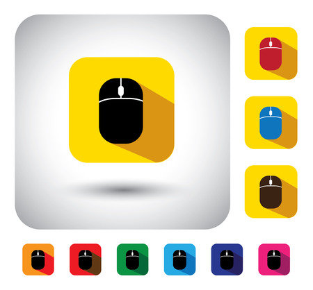 computer mouse sign on button - flat design vector icon. This long shadows graphic symbol also represents wireless & digital mouse, optical mouse, wireless device, selection toolのイラスト素材